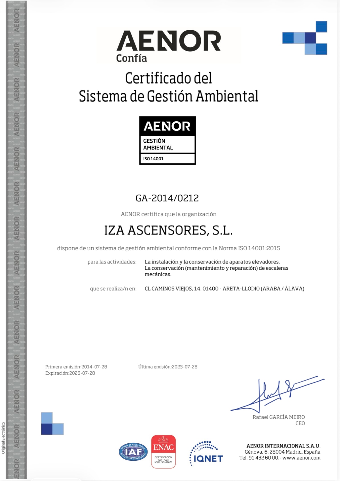 Certificado de gestión ambiental